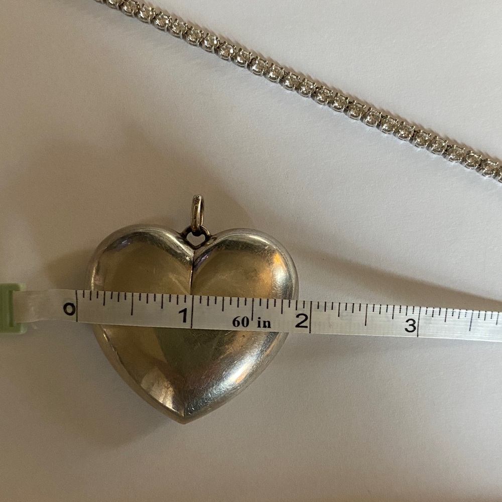 Sterling CZ Tennis Necklace w/ Huge Sterling Heart Pendant - Picture 17 of 17